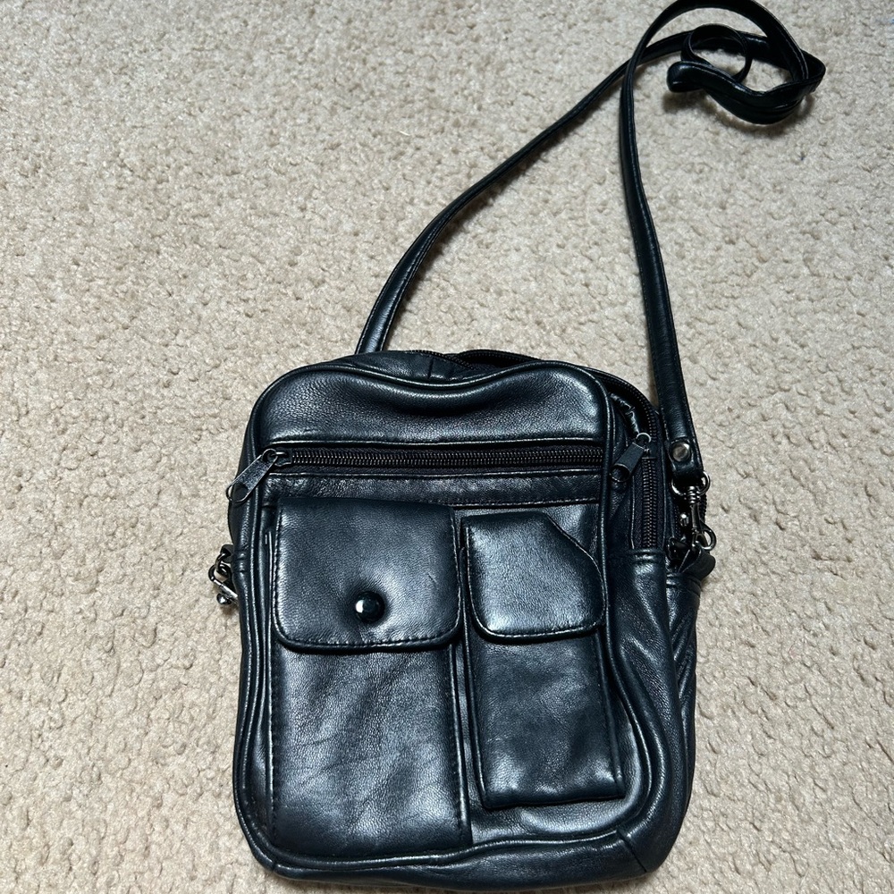 Black soft leather travel purse